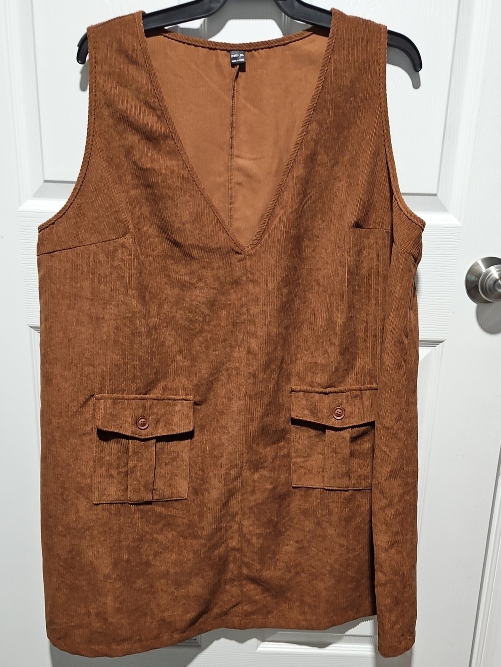 SHEIN Rust Brown Corduroy Mini Dress with Patch Pockets